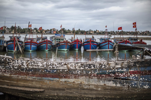 Fishing Boats on The Nhat Le River Dong Hoi Vietnam