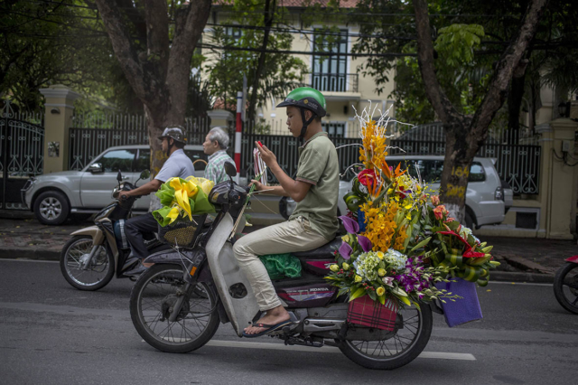 Flower Delivery Scooter Hanoi Vietnam